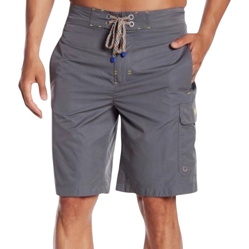 Robert Graham Mens 2XL Gray Alvarado Active Fit Cargo Swim Trunks Board Shorts